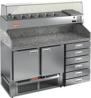 Стол охлаждаемый для пиццы с витриной и нейтральным модулем HICOLD PZE4-11/GN