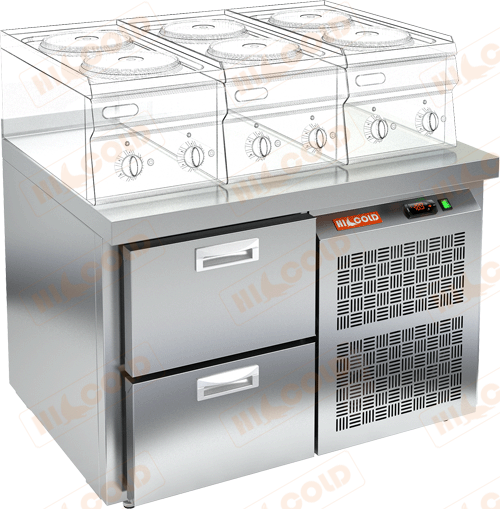 Стол охлаждаемый под тепловое оборудование  HICOLD  GN 2 BR2 TN LT